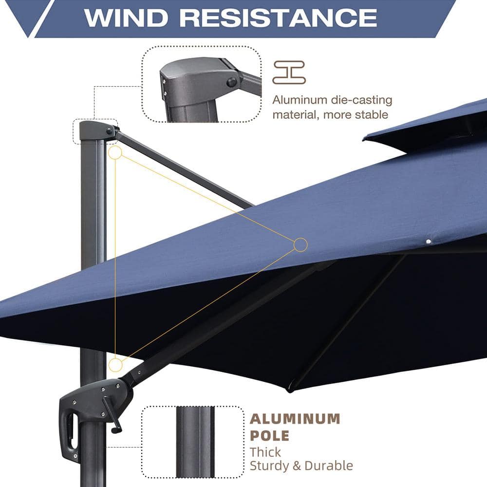 Navy Blue Rectangular Cantilever Patio Umbrella with Aluminum Pole