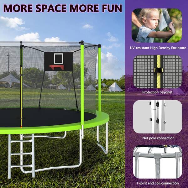 Tenleaf 14 ft. Outdoor Round Green Trampoline with Basketball Hoop
