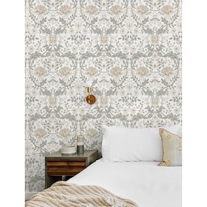 Ivory and Grey Honeysuckle Floral Pre-Pasted Paper Wallpaper Roll (57.5 sq. ft.)