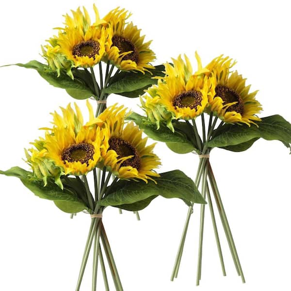 15 in. Yellow Indoor Artificial Sunflower Bundle x7 (Set of 3)