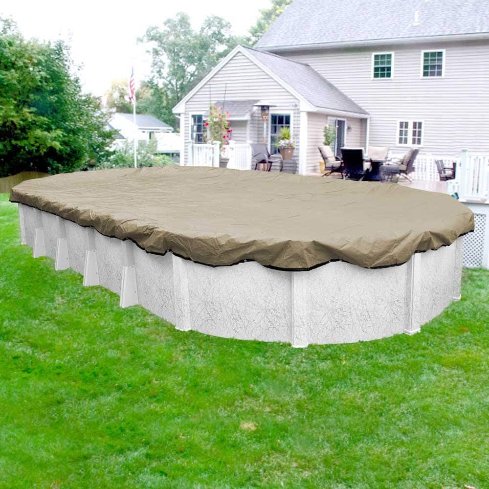 Premium 16 ft. x 25 ft. Oval Tan Solid Above Ground Winter Pool Cover price history on PriceWatchPro