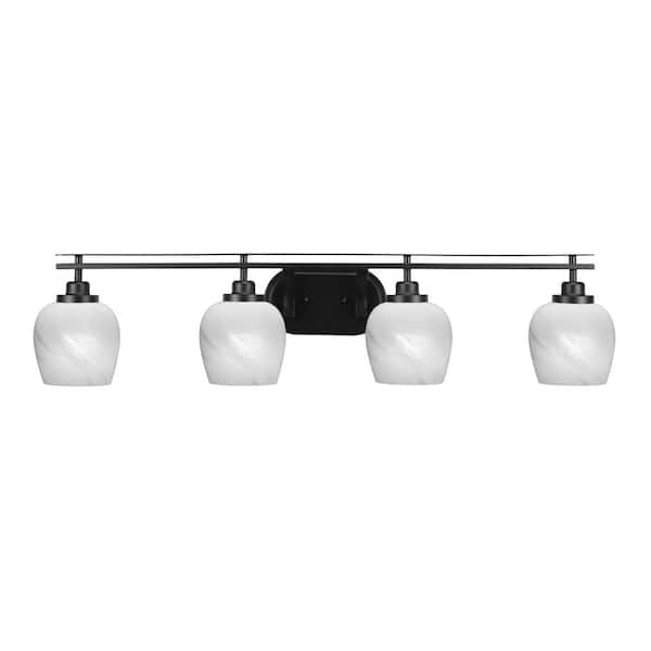 Unbranded Monroe 39.25 in. 4-Light Matte Black Vanity Light with 6 in. White Marble Glass Shade No Bulbs Included