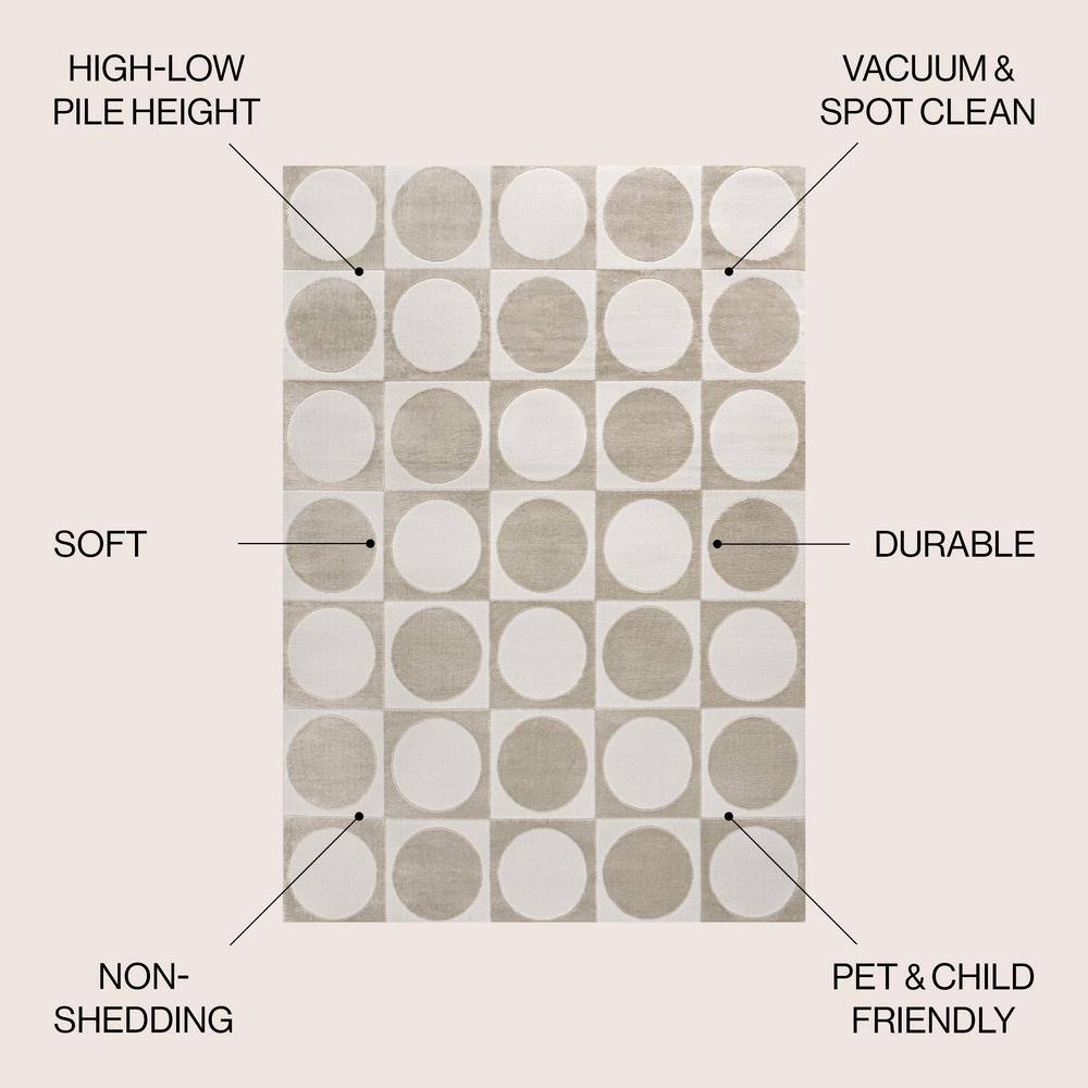 Beige and Cream Geometric High-Low 3' x 5' Area Rug