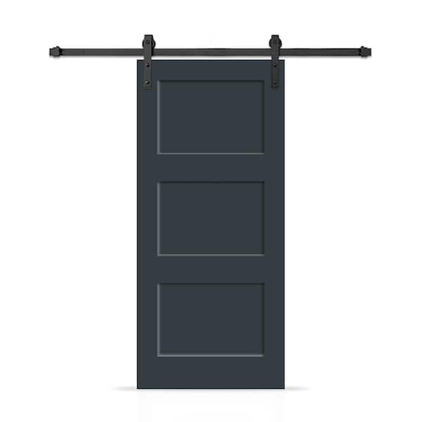 CALHOME 32 in. x 96 in. 3 Panel Shaker Hollow Core Charcoal Gray Painted Composite Interior Sliding Barn Door with Hardware Kit