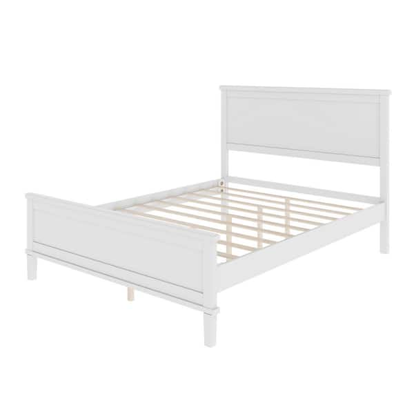White Wood Frame Full Platform Bed with Headboard and Wood Slat Support