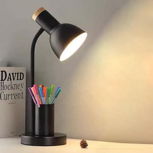 17.72 in. Black Contemporary Dimmable LED Desk Lamp with Gooseneck and Metal Shade