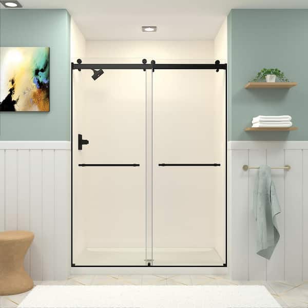 Transolid Brooklyn 60 in. W x 80 in. H Sliding Frameless Shower Door in Matte Black with Clear Glass