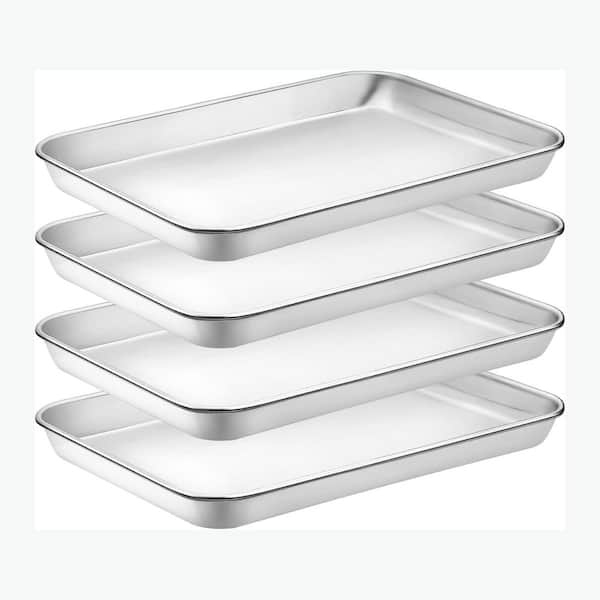 3 qt Stainless Steel Quarter Sheet Baking Pan Set 4 Pack Mirror Finish Easy Clean Oven Tray Heavy Duty Baking Pans
