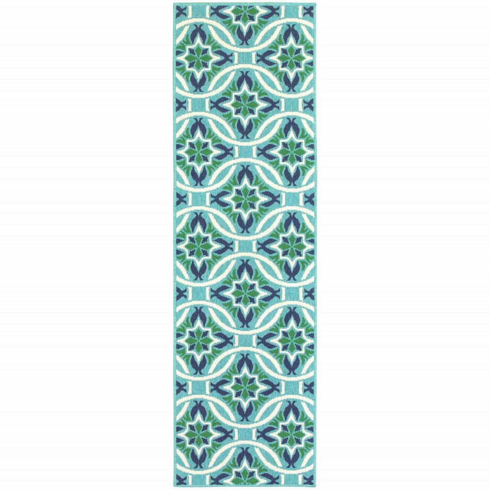 Blue, Green 2 ft. x 8 ft. Loomed Geometric Polypropylene Rectangle Indoor/Outdoor Area Rug price history on PriceWatchPro