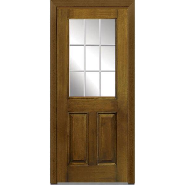 MMI Door 36 in. x 80 in. Grilles Between Glass Left-Hand 1/2-Lite Clear Classic Stained Fiberglass Mahogany Prehung Front Door