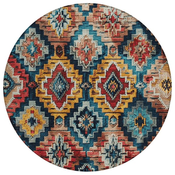 Chantille Machine Washable Indoor/Outdoor Abstract ACN1891 Rust 8 ft. x 8 ft. Round Rug