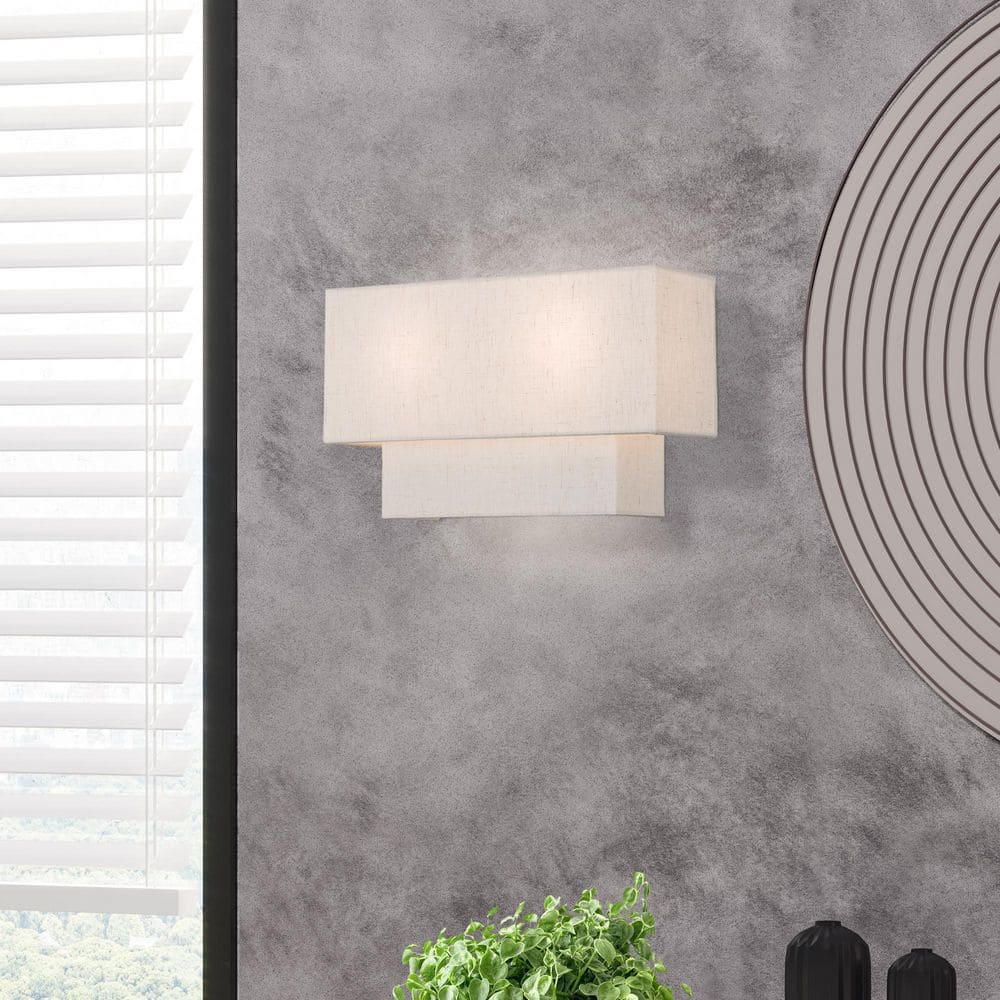 Claremont English Bronze Dual-Light Wall Sconce with Off-White Shades