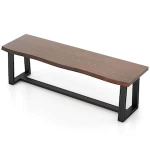 Coffee Dining Bench with Wavy Edge and Metal Frame 56.5 in.