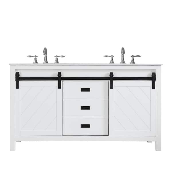 Altair Kinsley 60 in. Bath Vanity in White with Carrara Marble Vanity Top in White with White Basins