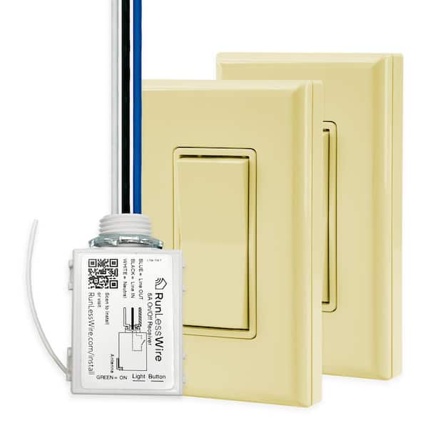 3-Way Battery-Free Wireless Light Switch Kit, 2-Remote Switches Control 1 On/Off 5amp Receiver - Ivory
