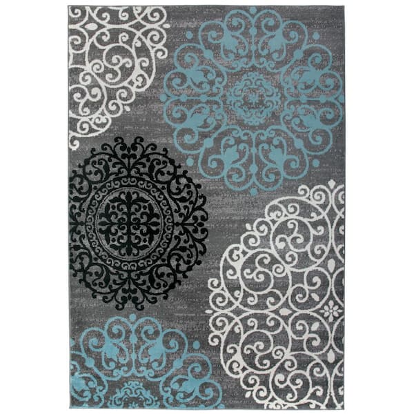 Contemporary Modern Floral Gray 6 ft. 6 in. x 9 ft. Area Rug