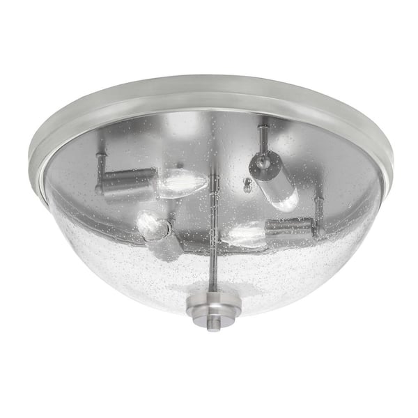 Unbranded Ashland 18 in. 4 Light Brushed Nickel Flush Mount with Clear Bubble Glass Shade No Bulbs Included