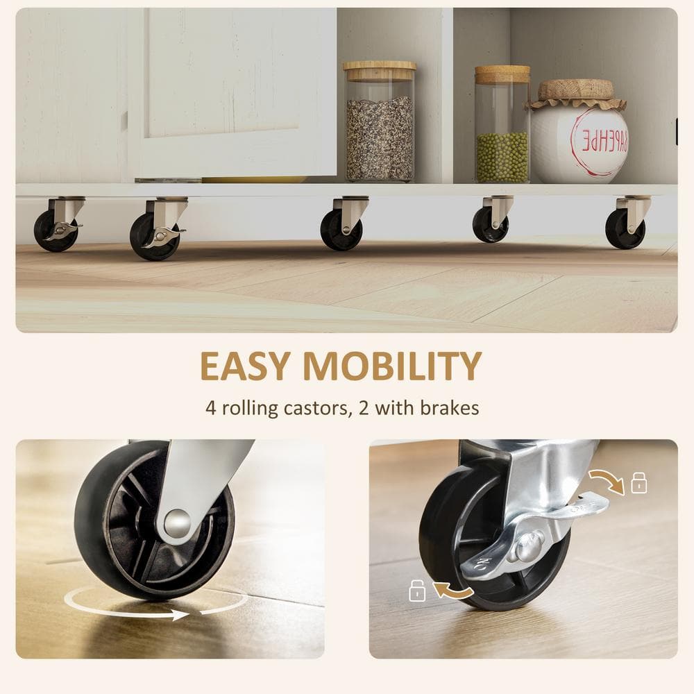 Distressed White Rubberwood Kitchen Cart with Spice Rack and Storage