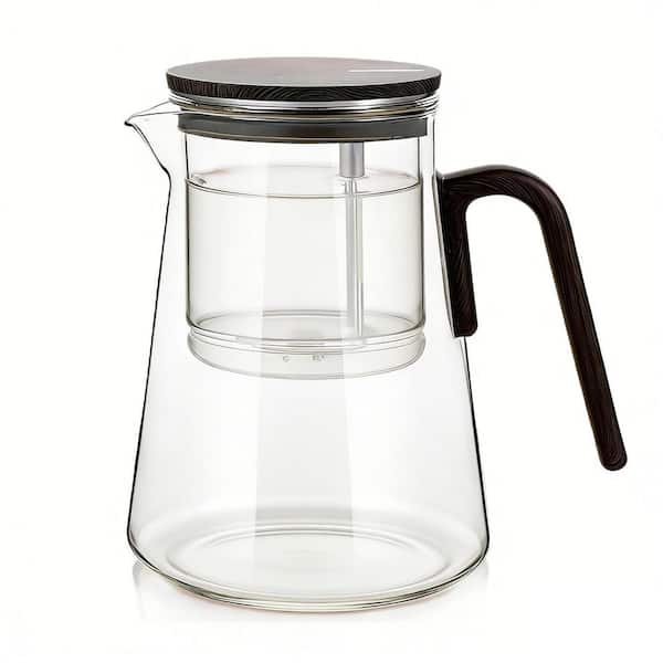 4 cup Large Enchanted Glass Teapot with Infuser and Magnetic Suction Lid, Black Walnut Pattern Handle,