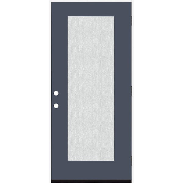 Steves & Sons Legacy 36 in. x 80 in. Full Lite Rain Glass LHOS Primed Dark Denim Finish Fiberglass Prehung Front Door