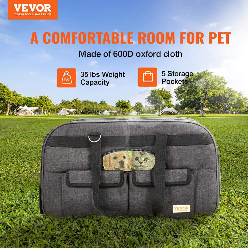 Large Black Soft-Sided Rolling Pet Carrier with Mesh Windows