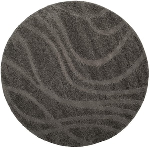 Florida Shag Gray 4 ft. x 4 ft. Round Solid Area Rug