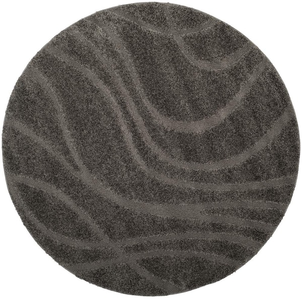 SAFAVIEH Florida Shag Gray 4 ft. x 4 ft. Round Solid Area Rug