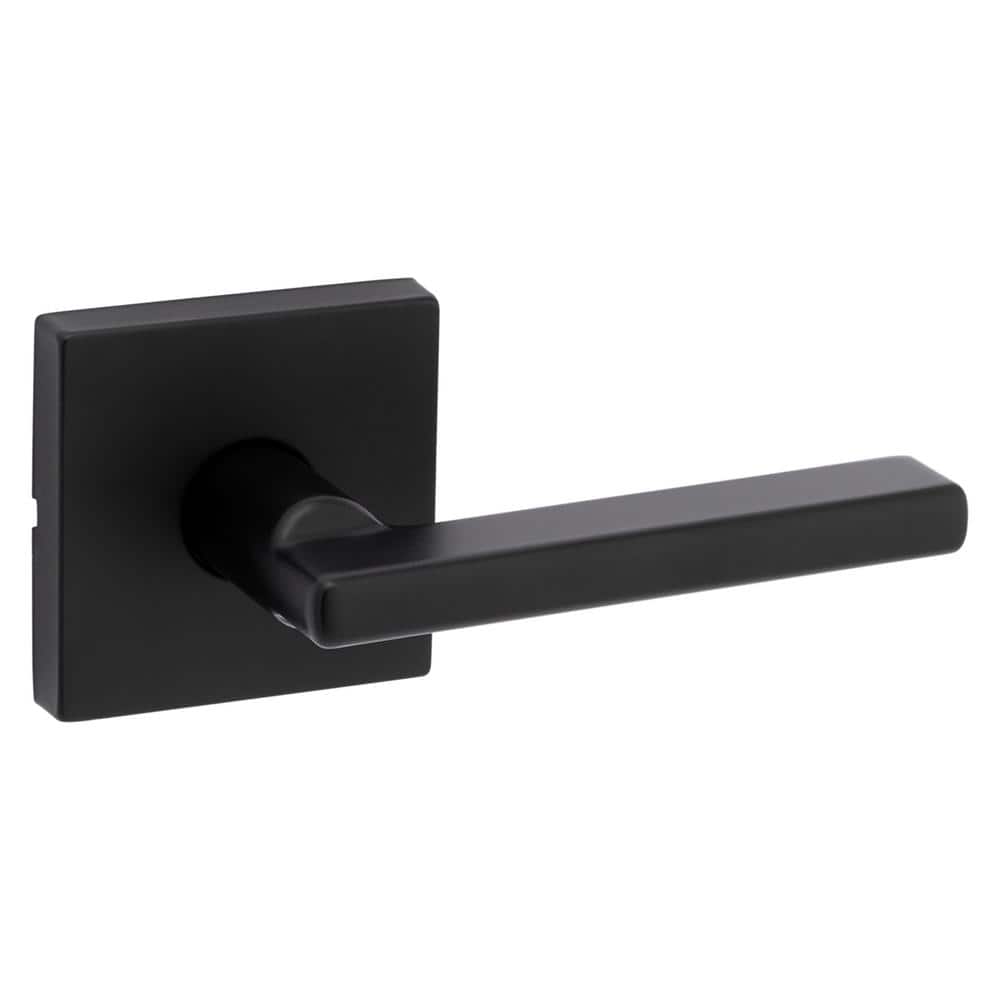 KKK黑L Kwikset Halifax Square Matte Black Hall/Closet Passage Door Lever