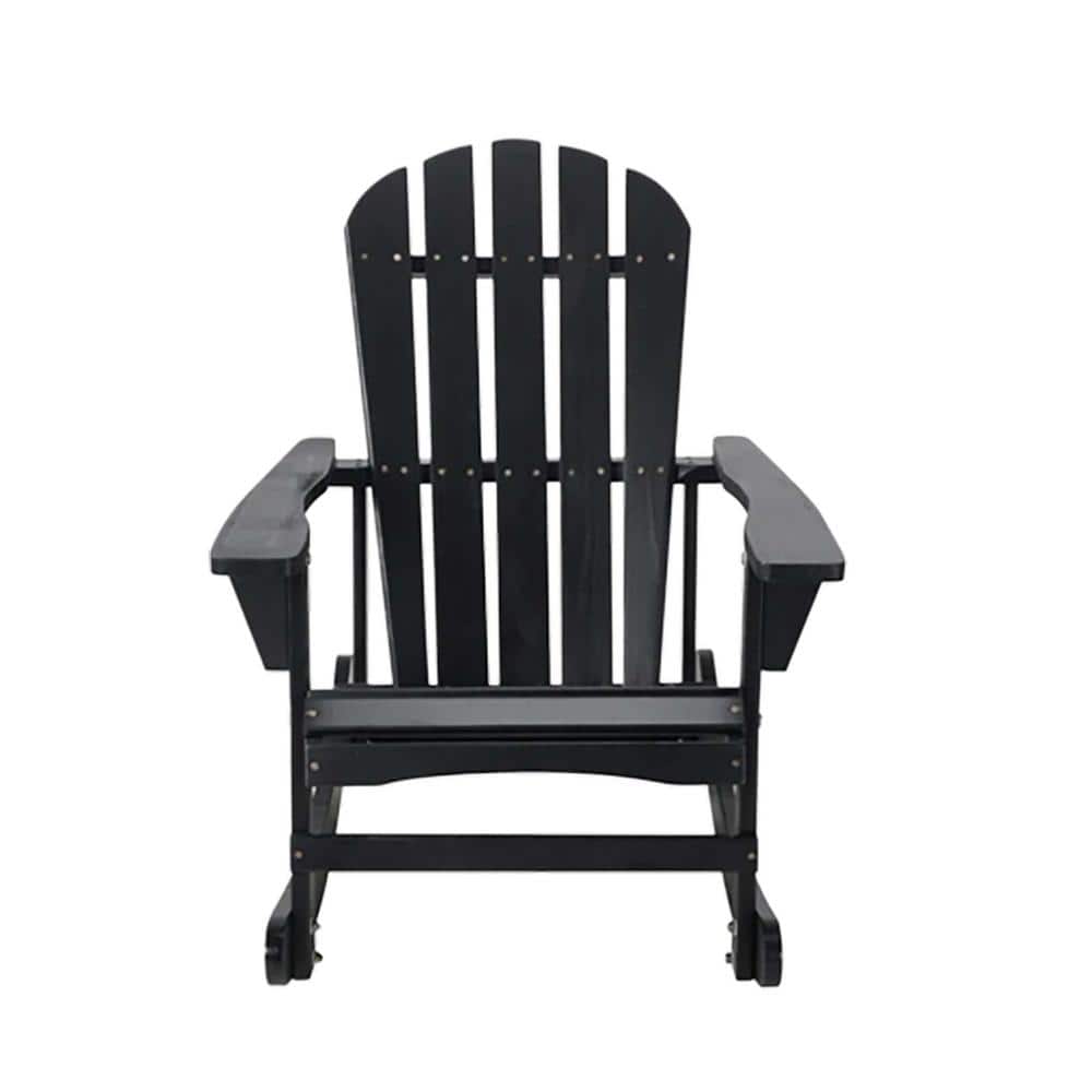 Black Solid Wood Adirondack Rocking Chair, Outdoor Furniture for Patio, Bac