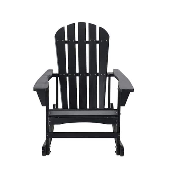 Unbranded Black Solid Wood Adirondack Rocking Chair, Outdoor Furniture for Patio, Backyard, Garden