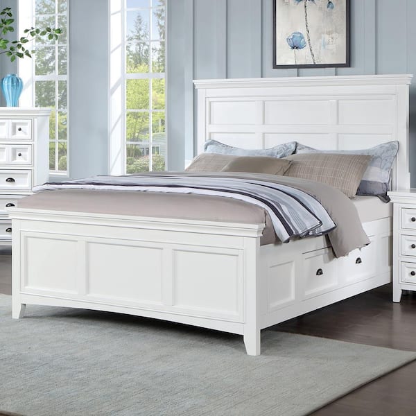 Furniture of America Ranchero White Wood Frame King Platform Bed with 4-Side Drawers