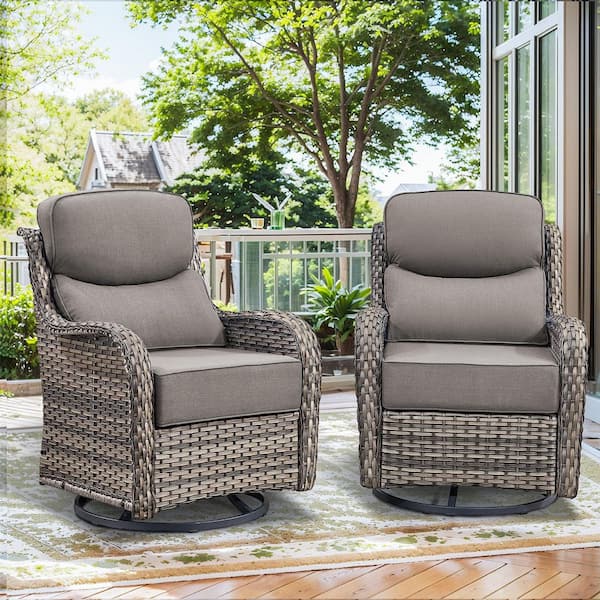 NovaSwivel 2-Piece Gray Wicker Outdoor Swivel Glider with Olefin 6-inch Thick Gray Cushions Patio Rocking Chairs
