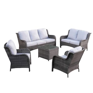 Ceres Gray 5-Piece Wicker Outdoor Patio Conversation Seating Set with Gray Cushions