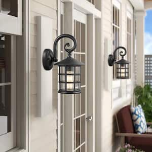 1-Light Black Harewired Outdoor Seeded Glass Outdoor Wall Lantern