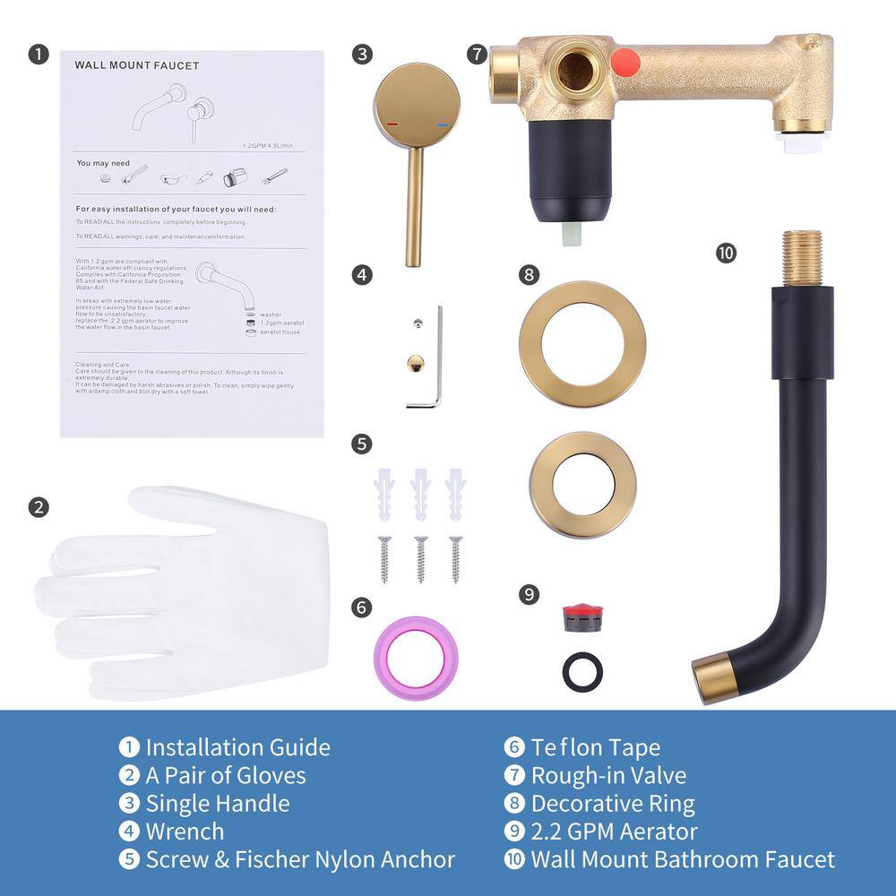 Black and Gold Wall Mount Single Handle Faucet
