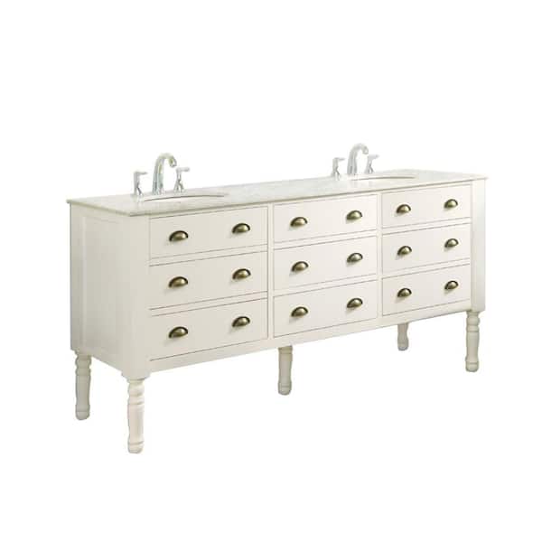 Direct vanity sink Harvest 70 in. Double Vanity in White with Marble Vanity Top in Carrara White with White Basin