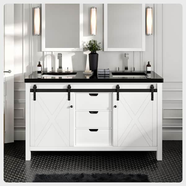 60in Onyx Black And Brass Dual Sink Bathroom Vanity