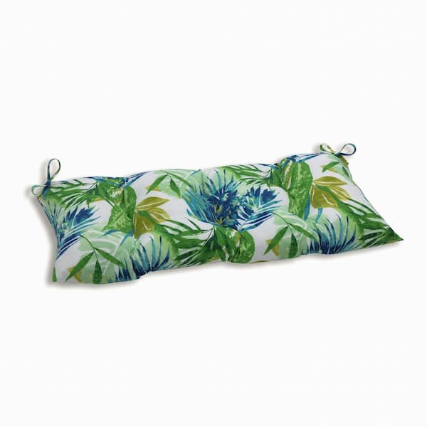 Pillow Perfect Tropical Rectangular Outdoor Bench Cushion in Blue