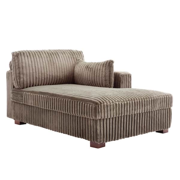 Modern Right Arm Facing Light Brown Faux Rabbit Fur Polyester Upholstered Sectional Chaise Lounge with Wood Frame