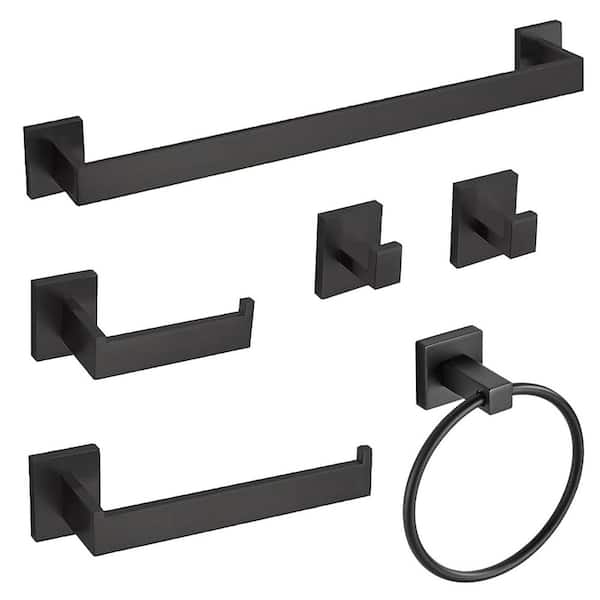 Bathroom Hardware Set 5-Pieces with Towel Bar, Toilet Paper Holder Towel Ring Towel Hook Bath Accessories in Matte Black
