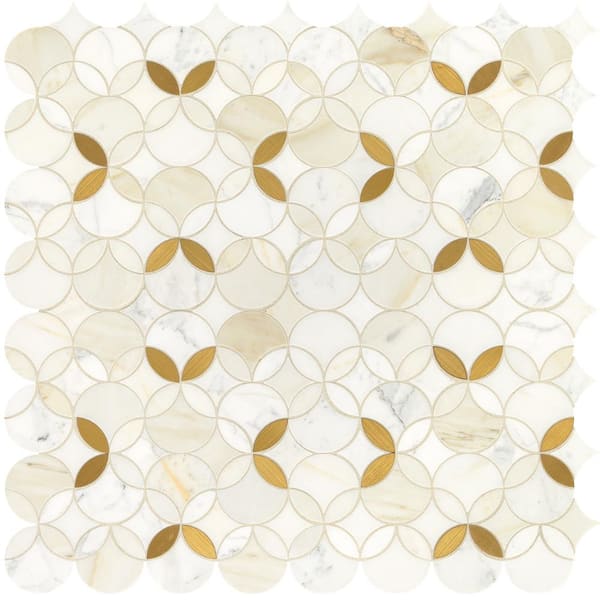 Daltile Lavaliere Shapestry 12 in. x 12 in. Marble and Brass Mosaic Tile (10.21 sq. ft./Case)