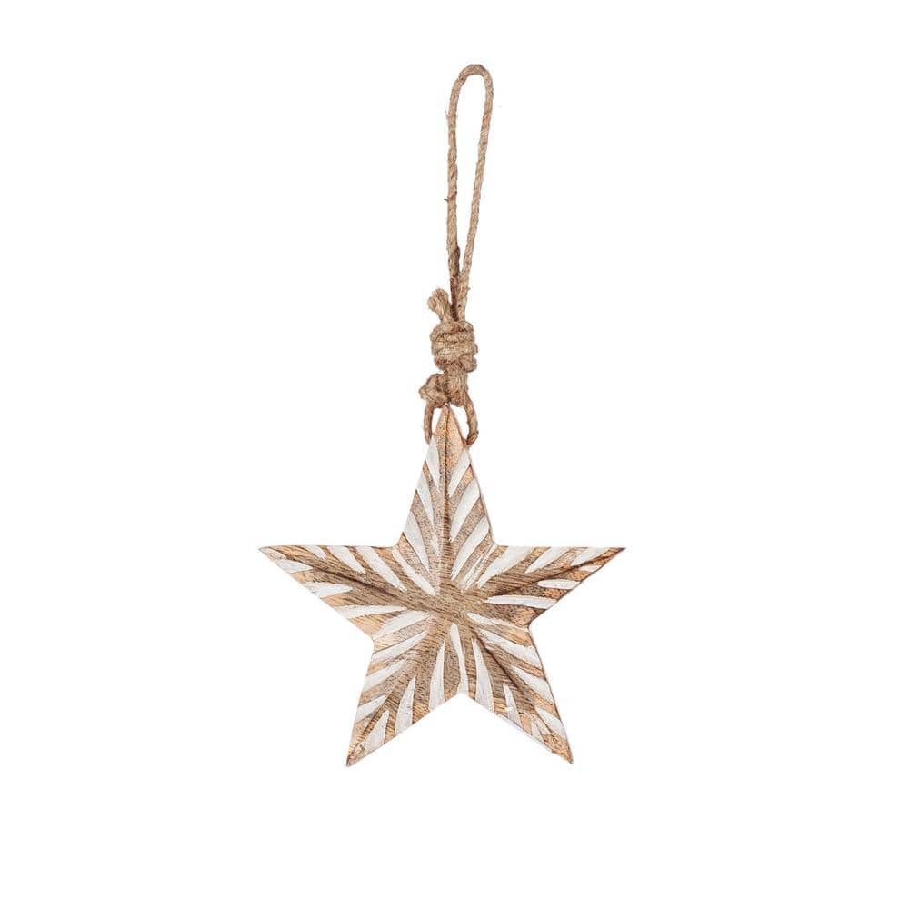 Set of 3 Brown Mango Wood Hanging Stars