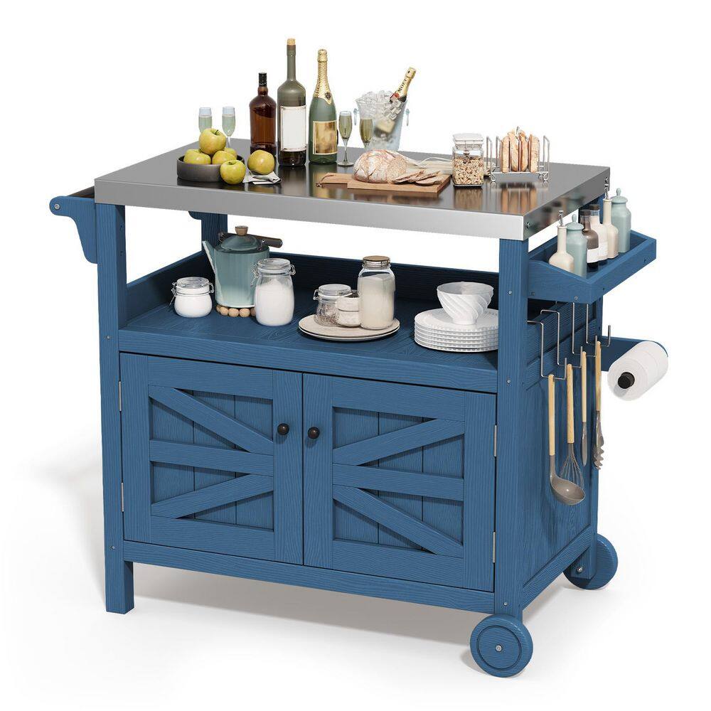 Navy Outdoor HDPE Rolling Serving Cart with Stainless Steel Top and Storage Cabinet price history on PriceWatchPro