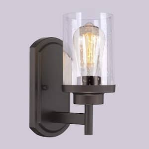 1-Light Black Hardwired Outdoor Wall Sconce with Glass Shade
