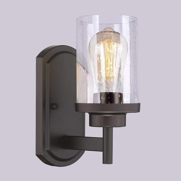 ZACHVO 1-Light Black Hardwired Outdoor Wall Sconce with Glass Shade