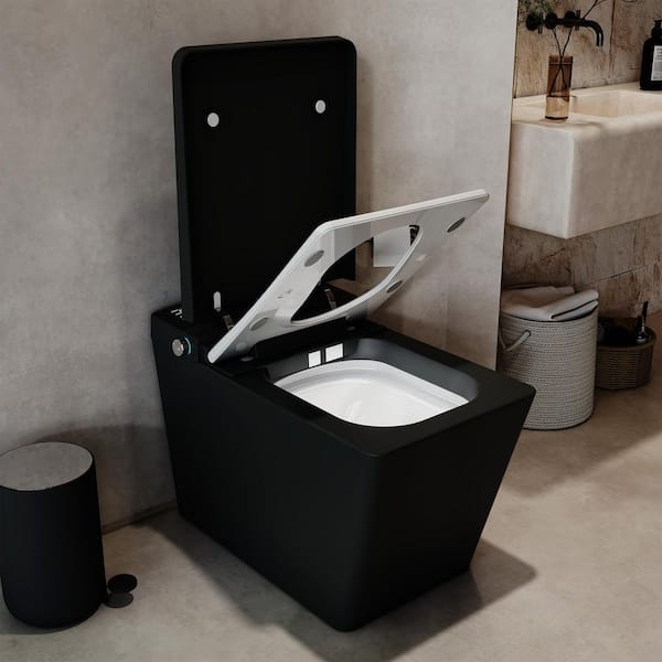 Square Smart Bidet Toilet 1.28 GPF in Black with Heated Seat, LED Digital Display, User Memory,Foot Touching Lid Opening