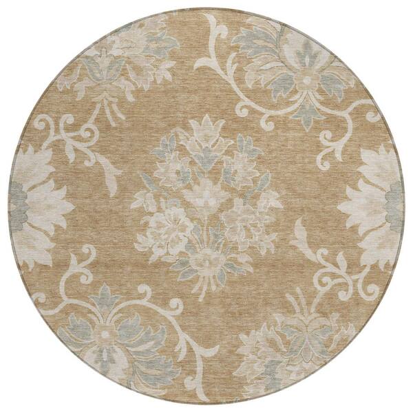 Chantille Machine Washable Indoor/Outdoor Abstract ACN3133 Saffron 8 ft. x 8 ft. Round Rug