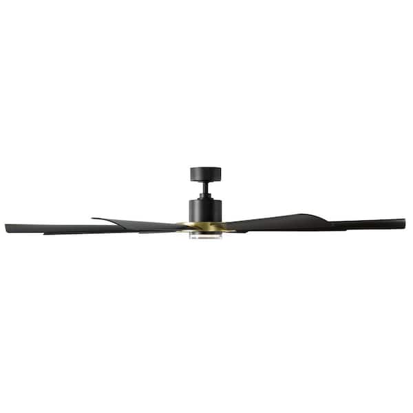 Aura 72 in. Smart Indoor/Outdoor Matte Black-Soft Brass Windmill Ceiling Fan/Selectable CCT Integrated LED and Remote