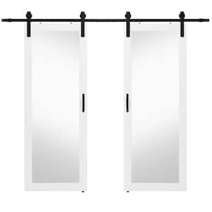 64 in. x 84 in. (Double 32 in. Doors) 1 Lite, Mirrored Glass, White, Finished, MDF Sliding Barn Door with Hardware Kit