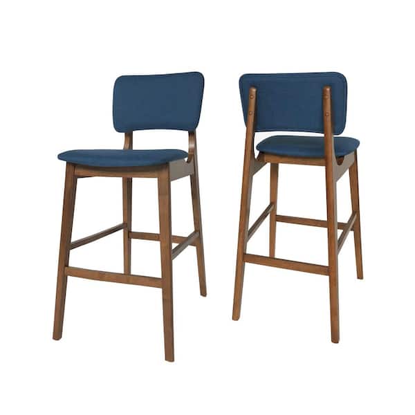 Noble House Fessenden 42.37 in. Dark Blue Upholstered Bar Stool (Set of 2)